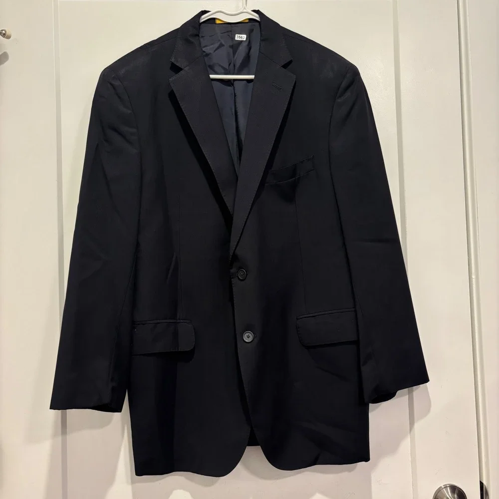 Zaharoff Gold Mens 44R Blazer Navy Blue 100% Wool Herringbone Sport Coat Canada